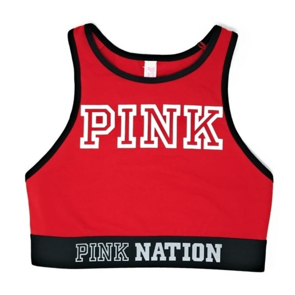 Victoria's Secret PINK Logo Sports Bra Crop Top in Red PINK Nation